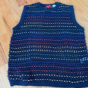 Supreme Navy Sleeveless Knit with Colorful Dots